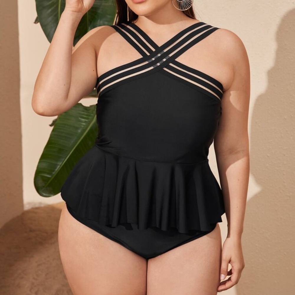 Shein black peplum swimsuit NEW